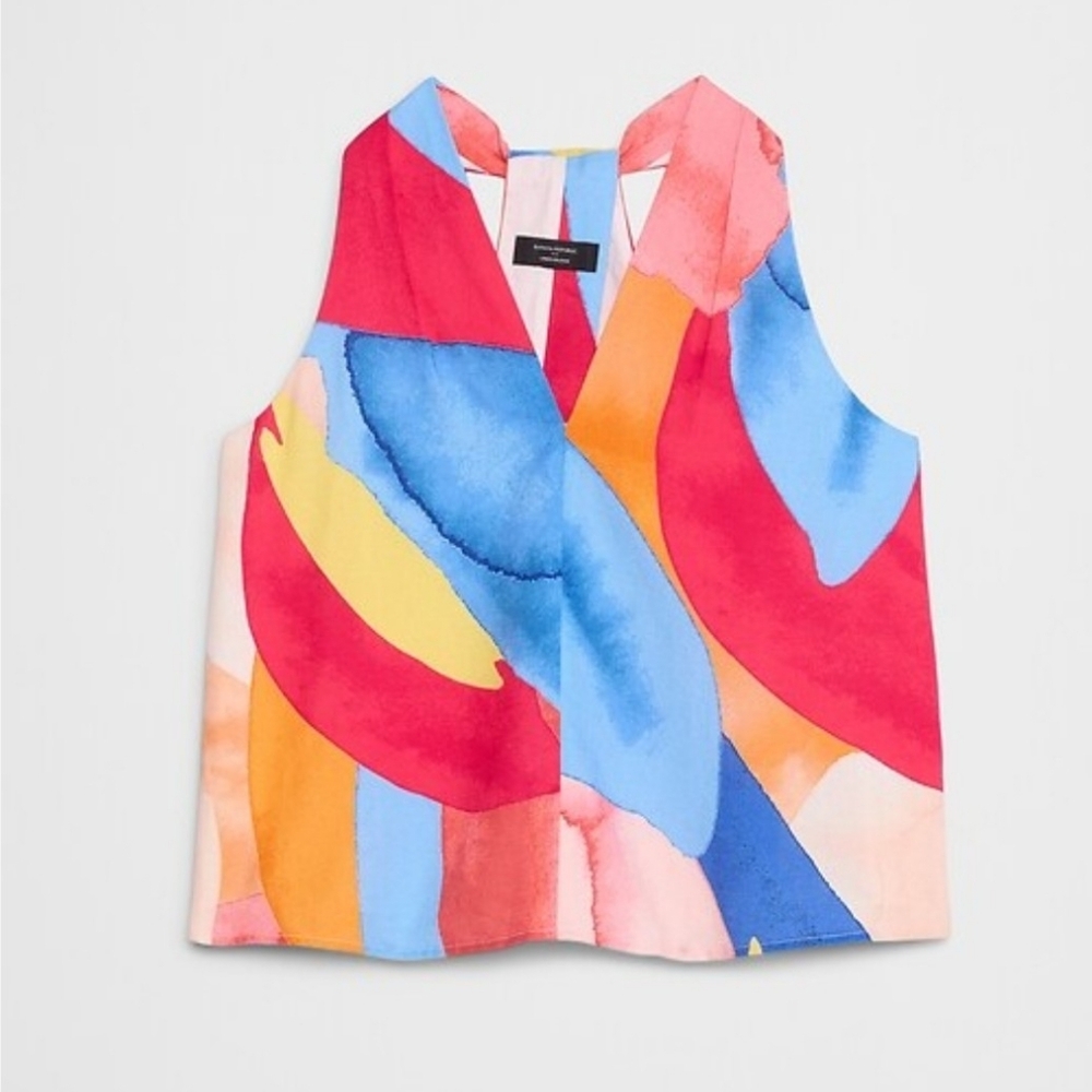 Banana Republic Multicolor Abstract V-Neck Sleeveless Top